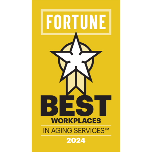 a marketing graphic for Best Workplaces in aging services 2024 by Fortune